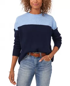 Уютный свитер с цветными блоками и удлиненными плечами Vince Camuto, синий