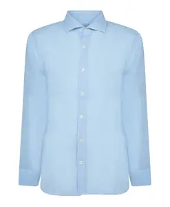 Приталенная бирюзовая льняная рубашка 120% Lino, синий