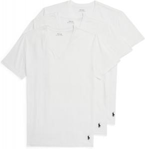 Мужские майки POLO RALPH LAUREN 4D Flex Cooling Ventilation из хлопка и модала с V-образным вырезом, White/Cruise Navy - 3 Pack