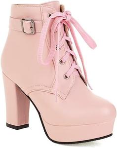 Женские ботильоны MFairy с блочным каблуком, элегантные с высоким каблуком, на шнуровке и с пряжкой, Pink