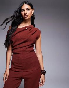 Текстурированный драпированный топ River Island цвета ржавчины