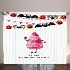 Штора в деревенском стиле ABAKUHAUS для спальни, с забавными конфетами и украшениями, присборенная, с петлями и крючками, 280 x 225 см, цвет розовый, ярко-красный, темно-серый Abakuhaus