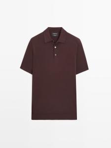 Вязаный хлопковый свитер-поло Massimo Dutti, burgundy