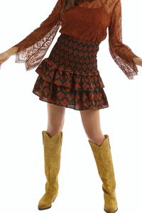 Мини-юбка с принтом листьев в сборку цвета ржавчины и зеленого цвета ALLISON NEW YORK