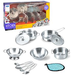 Набор металлических кастрюль для детей - кастрюля, кастрюля, сковорода, дуршлаг, аксессуары. Świat Dziecka