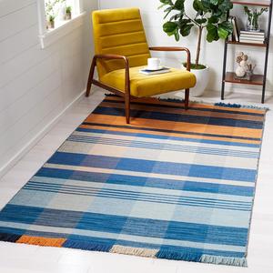 SAFAVIEH Striped Kilim Collection ковер 122 x 183 см Orange/Blue STK708P плоского плетения премиальная шерсть для прихожей гостиной фойе спальни акцентный