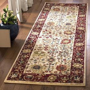 Ковер-дорожка SAFAVIEH, 77 x 305 см, Kashan Collection, Ivory & Red, традиционный восточный дизайн, не линяет и прост в уходе, идеален для помещений с высокой проходимостью в гостиной, спальне, столовой (KSN303D-210)