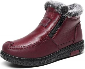 Женские водонепроницаемые противоскользящие хлопковые кожаные сапоги с молнией и меховой подкладкой, ботинки для снега на зиму Generic, Red