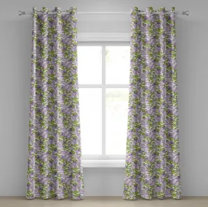 Шторы ABAKUHAUS сиреневые, весеннее дерево с яркими цветами, с принтом эко-иллюстраций на тему ботаники и ароматов, декоративные двухпанельные шторы, 280 см x 175 см, цвет: зеленый, фиолетовый Abakuhaus