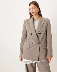 Двубортный пиджак Mango Puglia, приталенный в сером цвете