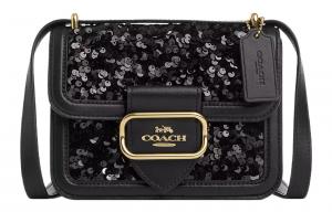 Кожаная квадратная сумка через плечо маленькая женская черная COACH