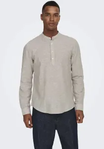 Рубашка с длинными рукавами ONLY & SONS "ONSCAIDEN LS HALFPLACKT LINEN SHIRT", цвет Chinchilla