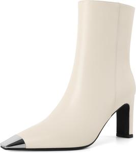 Женские ботильоны AUMOTED на толстом каблуке с высокой платформой, серебристой носовой частью, квадратным носком, боковой молнией, модные короткие ботинки, каблук 3,5 дюйма