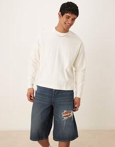 Футболка свободного кроя с длинными рукавами кремового фактурного рубчика Asos Design