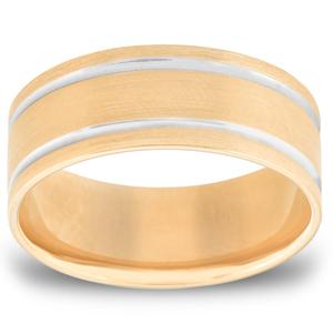 Мужское обручальное кольцо Comfort Fit, двухцветное, 8 мм Pompeii2, 14K Yellow Gold