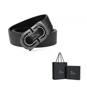 JAGUAR Кожаный ремень мужской черный металлик шириной 3,5 см, Black Gunmetal