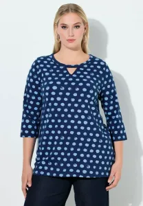 Футболка в горошек с рукавами 3/4, вырезом-«замочной скважиной», длинными рукавами. Ulla Popken, Pale Blue