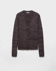Кардиган из мулированной шерсти Prada, темно-синий/ржавый