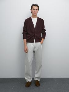 Кардиган из 100% хлопка с текстурированной вязкой Massimo Dutti, бургундия