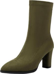 Женские короткие ботильоны на молнии с модным дизайном, массивным каблуком и заостренным носком XIEPP, Green