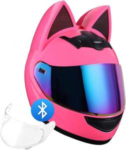 Шлем BYGMWEP Motorcycle Bluetooth с кошачьими ушками, розовый