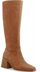 Женские высокие сапоги Coutgo с широким голенью, квадратным носком и массивным каблуком, без застежки, Suede Brown