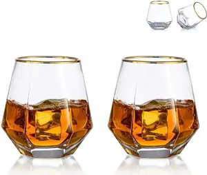 Набор из 2 стаканов для виски, стаканы для воды/сока, наклонный стакан для скотча 300 мл, стеклянные изделия современного дизайна для стаканов для бурбона/рома/бара. Markenlos