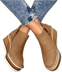 Женские ботильоны ZBYY Oxford с округлым носком на платформе и танкетке, кроссовки на каждый день, зимние ботильоны для женщин, Brown