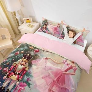 Erosebridal Комплект постельного белья с новогодним принтом для детей, Green Pink