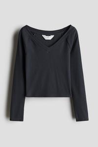Лонгслив в рубчик с v-образным вырезом H&M, темно-серый