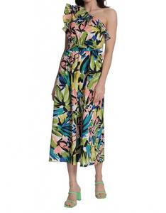 Оливковое платье миди с цветочным принтом и асимметричным плечом Donna Morgan