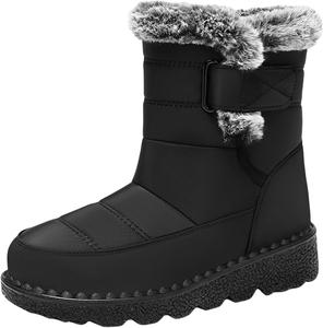 Женские и мужские зимние ботинки с теплой меховой подкладкой, удобные, нескользящие, ботильоны на толстой подошве для прогулок на улице Generic, Black