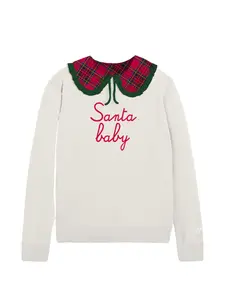 Джемпер с воротником из шотландки с зубчатым краем Mc2 Saint Barth, бежевый