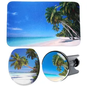 Набор аксессуаров для ванной комнаты Sanilo «Caribbean» (полный комплект, 3 шт.), состоящий из сиденья для унитаза, коврика для ванной и пробки для раковины, цвет grün-blau