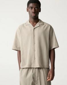 Рубашка с короткими рукавами Pull&Bear из льняной смеси цвета охры