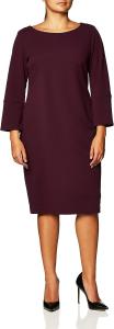 Женское однотонное платье-футляр Calvin Klein с разрезом на рукавах три четверти, Deep Aubergine