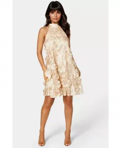 Женское мини-платье с 3D-цветочным принтом и бретельками через шею Bebe, коричневый/бежевый