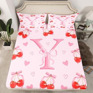 Erosebridal Комплект постельного белья Y с кавайными бантами и вишневыми сердечками в стиле принцессы, Cherry Letter Y