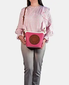 Сумка кроссбоди El Caballo с молнией из холста и кожи, фуксия