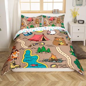 Erosebridal Комплект постельного белья Happy Camping с мультяшными животными в походном стиле для детей и взрослых, Brown