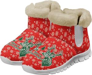 Женские зимние сапоги для Рождества с меховой подкладкой, мягкие и теплые, легкие, с противоскользящей подошвой, для ходьбы, размеры США 6-12 Fuxowvby, Christmas Deer Print