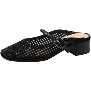 Женские сандалии с закрытым носком, резиновой подошвой, стразами и устойчивой к истиранию прострочкой Mulinsen, Apricot