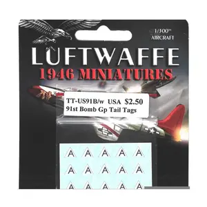 91-я бомбардировочная группа США, черное на белом - хвостовые бирки, Decals - Blue Sky
