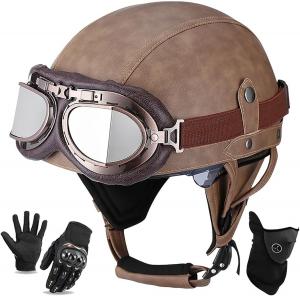 Шлем половинка GUENZO кожаный, коричневый