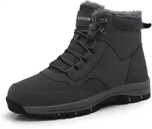 Мужские зимние ботинки, водонепроницаемые, теплые, с меховой подкладкой, утепленные высокие ботинки до щиколотки, мягкая подошва, комфортная обувь для прогулок на холодную погоду Qacksv, серый