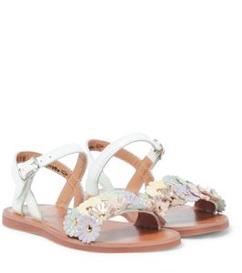 Кожаные сандалии Plagate с цветочной аппликацией Pom d'Api, Vernis Blanc - Multico