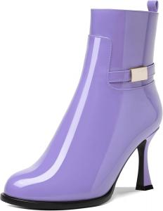 Женские ботильоны на молнии с круглым носком, лаковые, для улицы, с высокими каблуками 3,3 дюйма DEMOSHINE, Lilac