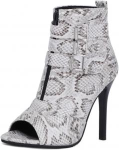 Женские сексуальные туфли-стилеты AMESHION на высоком каблуке, открытым носком, сандалии с принтом под змею, обувь для вечернего платья с молнией на щиколотке