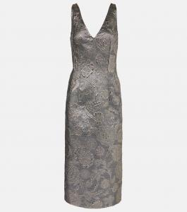 Коктейльное платье из цветочной парчи Toteme, серебряный