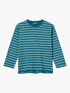Детская хлопковая футболка с длинным рукавом в полоску Benetton, Teal/Multi